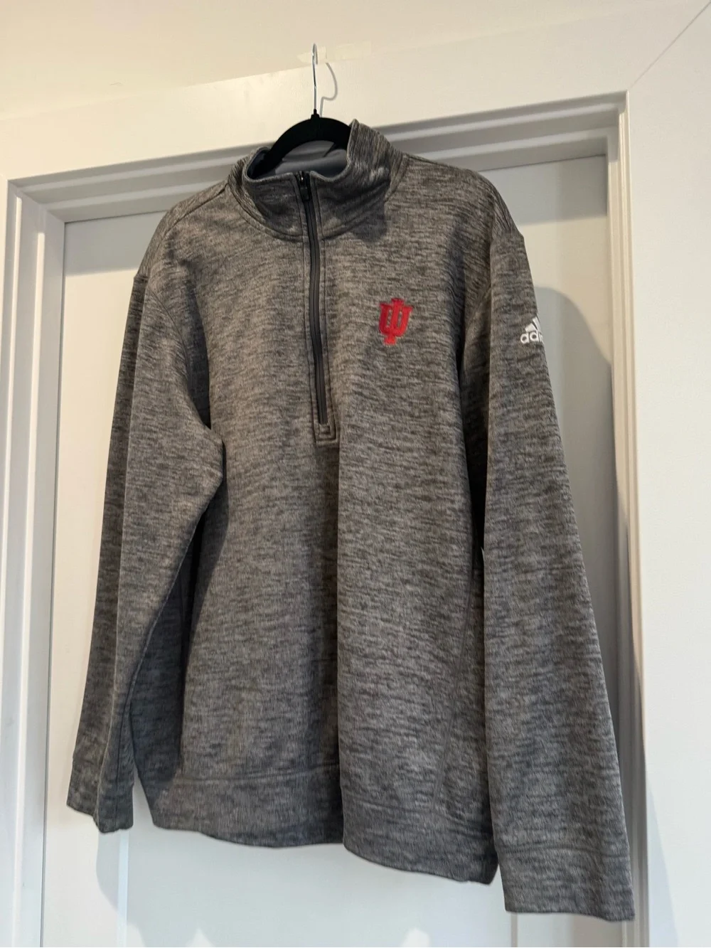 Adidas Men's Gray Quarter-Zip Sweater with Indiana University Logo
